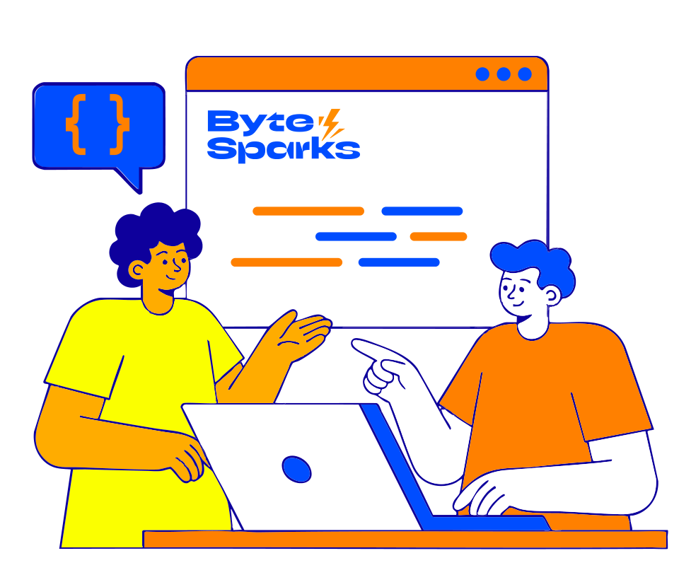 Byte Sparks hero illustration showing two students learning together